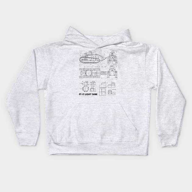 FT-17 Light Tank - WW1 Blueprint Kids Hoodie by Distant War